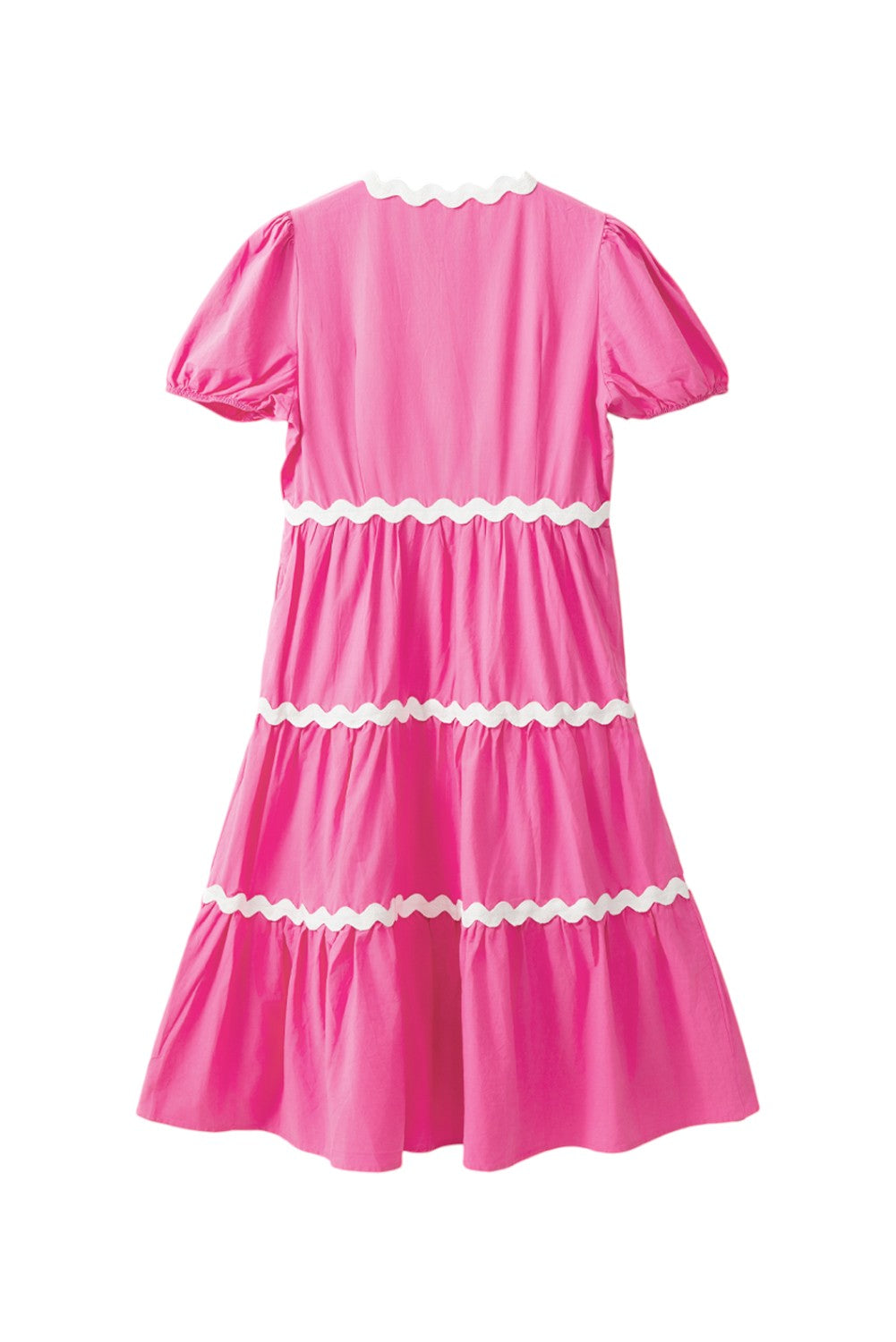 Pink dress with white trim on a white background. Women's dresses, midi dress, cotton dress, summer dress, 100% cotton dress.