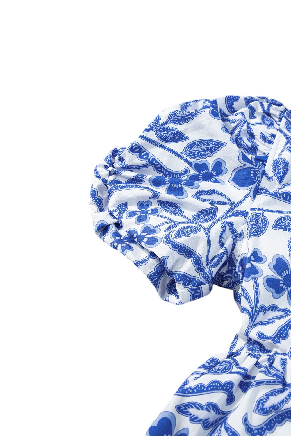 Blue and white patterned fabric on a white background. Women's dress, summer dress, cotton dress, mini dress, cotton mini dress, 100% cotton dress, summer mini dress