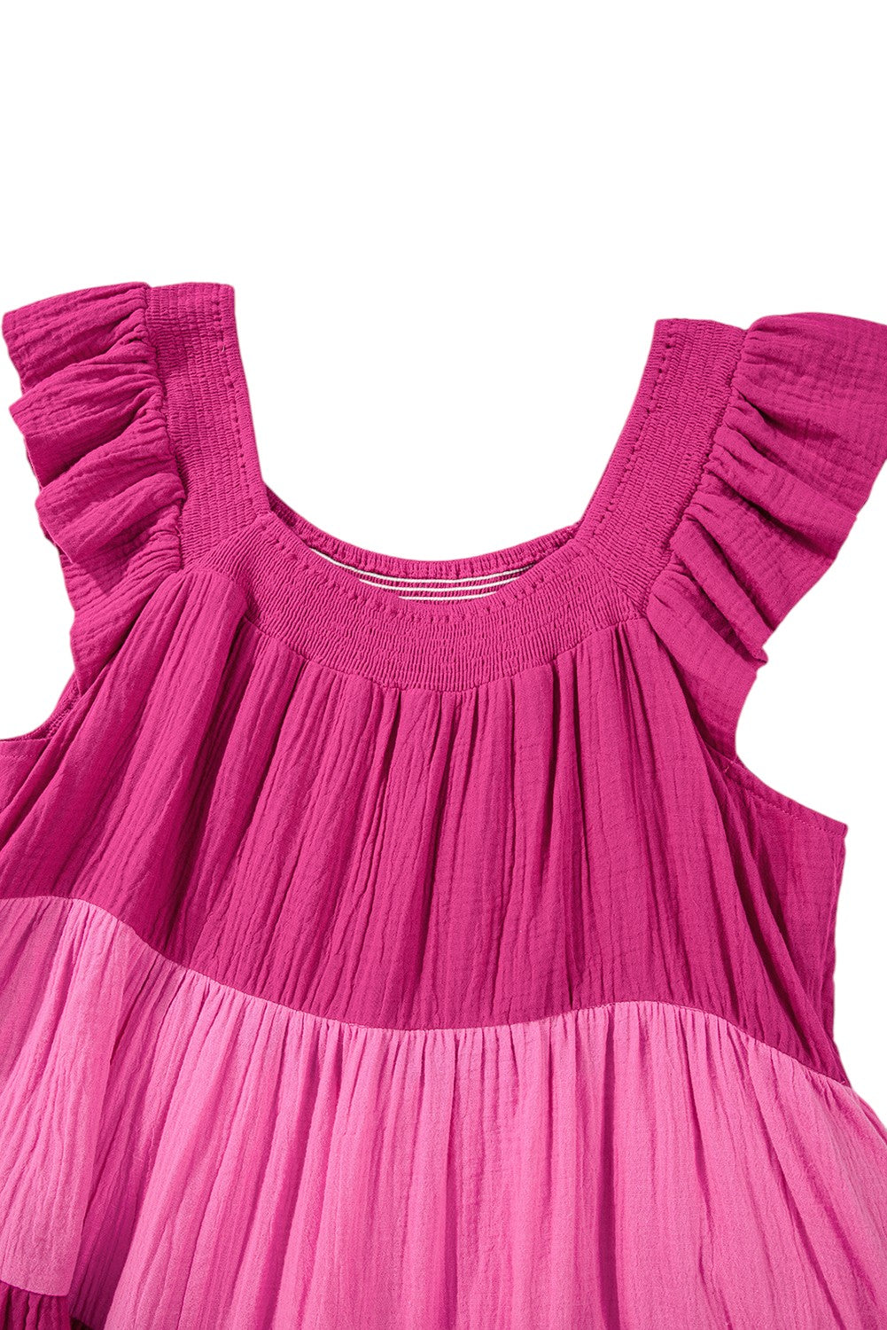 Pink dress with ruffled sleeves on a white background. Women's dresses, mini dress, cotton dress, summer dress, 100% cotton dress, color block dress,