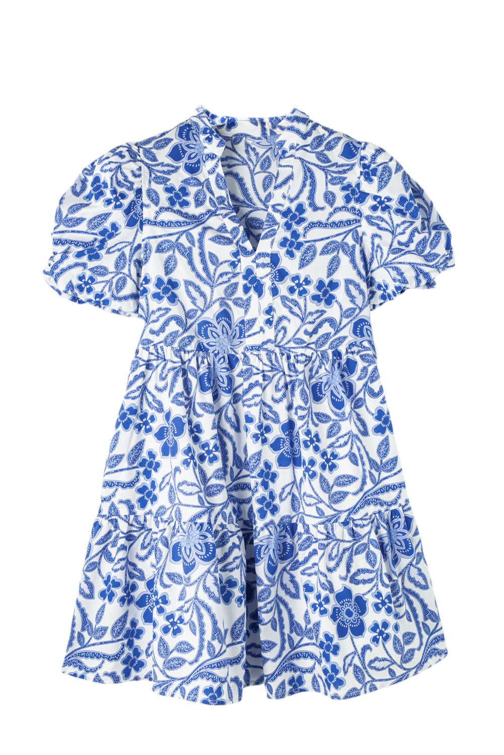 Stylish blue floral mini dress on a white background. Women's dress, summer dress, cotton dress, mini dress, cotton mini dress, 100% cotton dress, summer mini dress